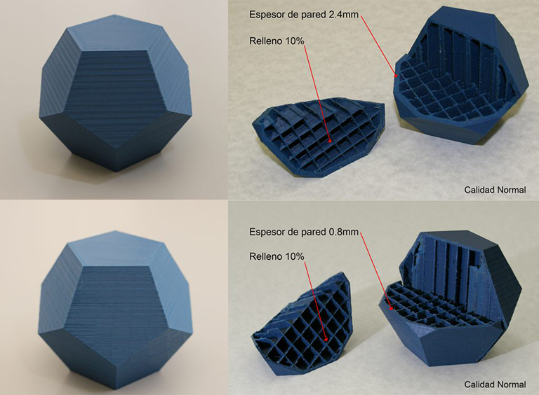 Ejemplo de configuración de diferentes espesores de pared